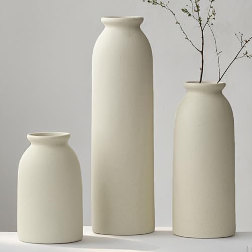 10.4 inches Tall Decorative Ceramic Vase Set, 3 Pieces, Nordic Modern Boho Style...