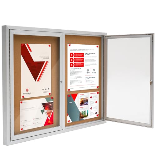 Outdoor Notice Board Waterproof Lockable Aluminum Frame Display Pin Board Wall Mounted Felt Noticeboard with Locking Doors 110x80cm Tempered Glass Display Cases for School Office Commercial (110x80cm)