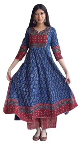 Image of ANNI Designer Women's Viscose Blend Straight Printed Kurta with Palazzo | Ethnic Indian Kurta Set | 3 /4 Sleeve Round Neck Traditional Dress | Festive Office Casual Outfit for Women