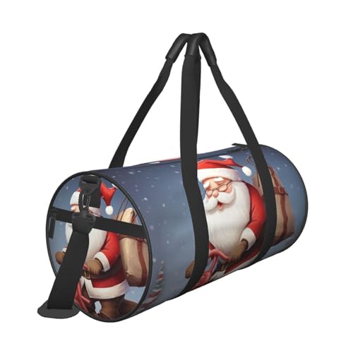 santa claus on scooter Duffle Bag for Women Men Personal Item Travel Bags Canvas Weekender Overnight Bag Lightweight Sports Tote Gym Bags Carry On Luggage Bag3