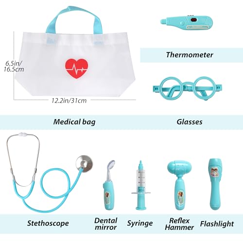 Image of Phobby Doctor Kit Toy for Kids 3 4 5 6 Years Old, Blue | Toddler Pretend Medical Kit with Real Stethoscope, Storage Bag, Light & Sound Effect, Girls Boys Birthday Gift, 8 Pcs