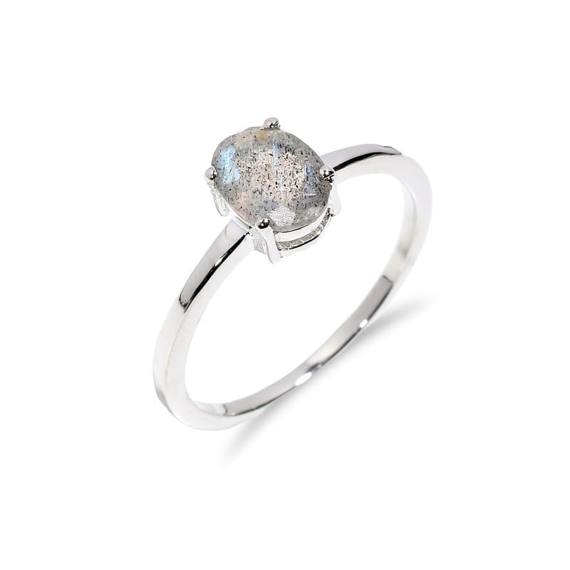 Bague argent Sterling 925 et pierre de Labradorite naturelle taillée en forme ovale