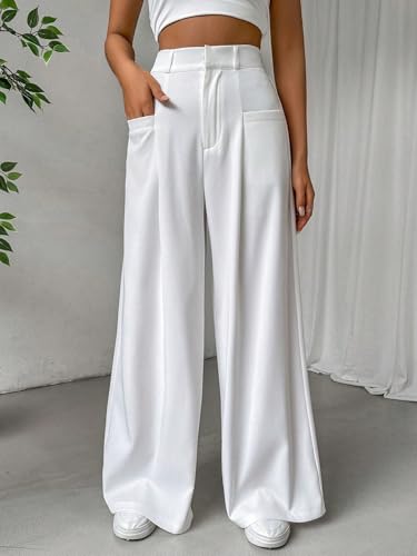 Image of Shasmi Women's Loose Mid Rise Solid, Pleated Trousers, Wide Leg Pocket Casual Long Korean Trousers Pant (146)