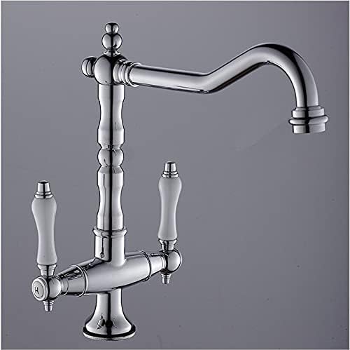 Kitchen Sink Faucet for Bar Farmhouse Commercial, Double Handles Kitchen Chrome (Color : Chrome)