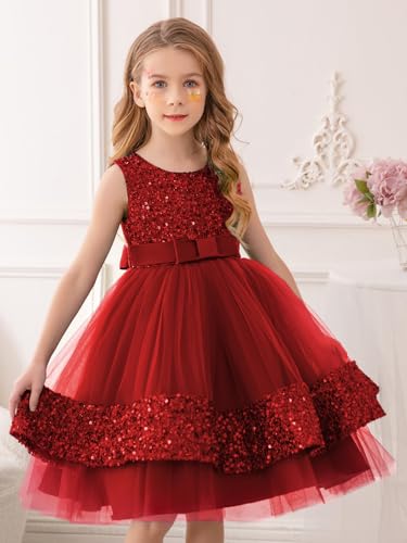 Girls Sequin Tulle Dress Sleeveless Sequined Crew Neck Sparkly Pageant Formal Fancy Birthday Party Dresses3