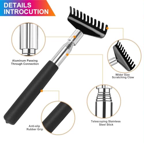 Image of 2 Pack Extra Long Back Scratcher for Adults & Seniors - 31.5 Inch Telescoping Stainless Steel, Portable Itch Relief Tool for Hard to Reach Spots with Canvas Storage Bag