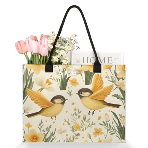 Yellow Bird Floral Tote Bag for Women Large Beach Bag Reusable Tote Bags for Work Travel Beach Shopping3