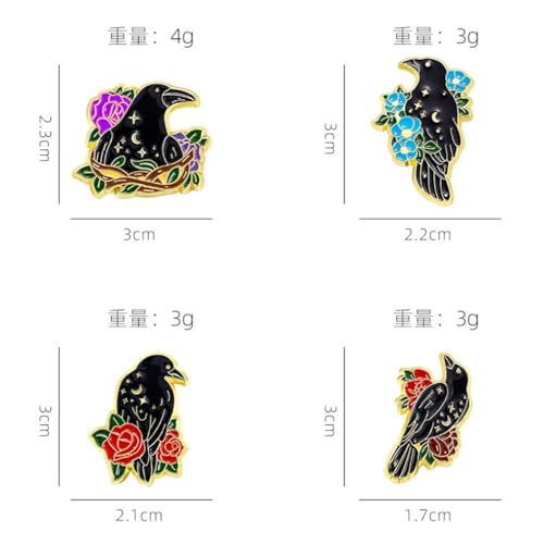 Image of Black Crow Pins Set Cute Christmas Kawaii Bird Backpack Brooch Pins Rose Flower Lapel Pin Aesthetic Badges for Women Men Clothing Bags Art Lapel Jackets Hats DIY Accessories Gift