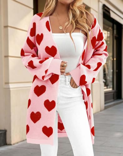 Image of Oversized Long Cardigan Sweaters for Women Cute Heart Fall Coats Outfits | Soft Knit Long Sleeve Cardigans, Winter Fall Clothes, Dressy Casual Office Work Teacher Outfits