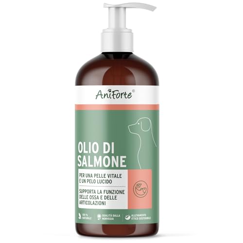 AniForte Omega 3 & 6 Olio di Salmone per Cani e Gatti 1 L – Olio di Pesce puro con EPA e DHA, per Pelle e Pelo lucido, integratore ricco di acidi grassi Omega-3