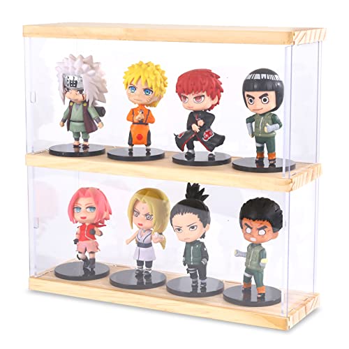 Display Case Acrylic Cases For Collectibles | Funko Pop Action Figure Shelf And Toys Beanie Baby Amiibo Wall Miniature Holder Mini Showcase (2 Rows), Light Brown