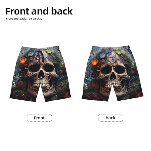 Boys Swim Trunks Beach Board Shorts Pockets Kids Youth Bathing Suits, Cool Skull Weed2
