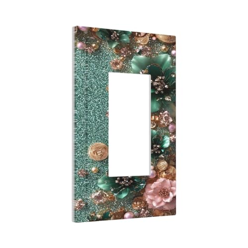 Decorative Outlet Covers Bling Green Rose Flowers Crystal Rhinestone Glitter 1 Gang Single Decora GFCI Device Light Switch Covers Plate 1 Rocker Wall Plate Jumbo Faceplate
