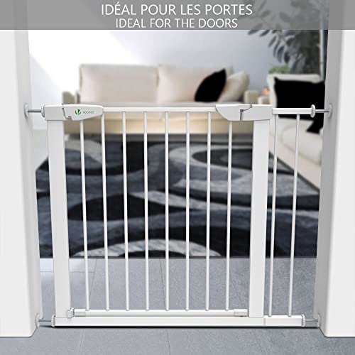 VOUNOT Treppenschutzgitter 75–96cm, ohne Bohren, Türschutzgitter für Kinder, Hunde und Katzen,Treppengitter, Magnetverschluss, 90° Stop, Weiß