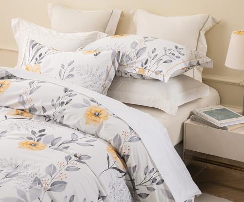 Image of SLEEPBELLA Queen Size Duvet Cover Set with Button Closure - Black and Yellow Botanical Luxury Bedding for a Comfortable Sleeping