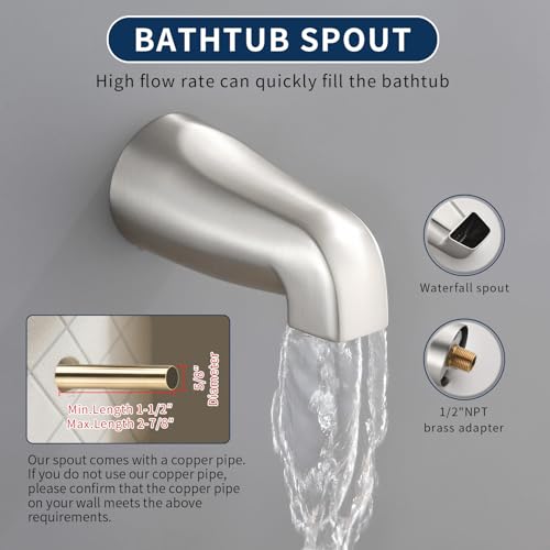 Image of 3 Handles Shower Faucet Set with Tub Spout Bathtub Shower Faucets Combo Set Shower System Complete Tub and Shower Trim Kit Brushed Nickel Shower Fixtures