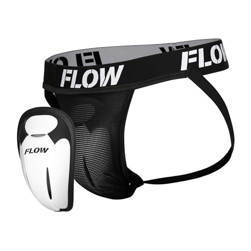 Flow Fightgear Premium Tiefschutz Suspensorium - Für Kampfsport Kickboxen Hockey Baseball - Herren - Schwarz - XL