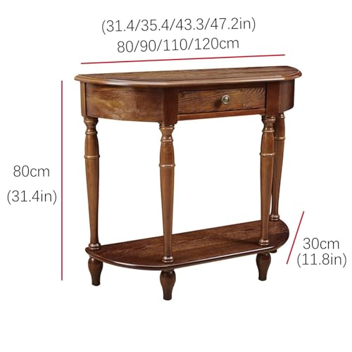 Mesa consola de madera maciza para entrada con cajones y estante semicircular para pasillo 3