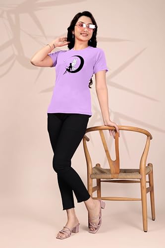 Image of Women Round Neck Printed Cotton Blend Regular Fit T-Shirt