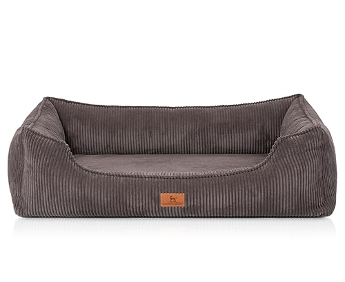 Knuffelwuff orthopädisches Hundebett aus Cord mit Handwebcharakter Nunavut XXL 120 x 85cm Braungrau - Abnehmbarer Bezug - waschbar - für große, mittelgroße und kleine Hunde