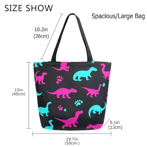 Dinosaur Silhouettes Black Extra Large Canvas Gym Shoulder Tote,Durable Reusable Daily Top Handle Bag for Mens Womens Yoga Weekender Picnic Beach Travel Market Shopping4