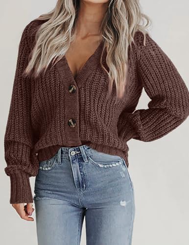 Image of Zeagoo Women's 2026 Fall Chunky Knit Cardigans Open Front Long Sleeve V Neck Button Loose Cardigan Sweaters