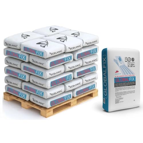 MICROLANIC GLOBALFIX - Cemento cola flexible C2TE. Especial porcelánico, fachadas y piscinas, Interior y exterior, Alta adherencia, Pallet 40 sacos de 25 kg