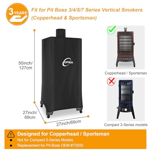Image of Kipiea 600D Vertical Smoker Cover for Pit Boss 3 /4 / 5 /7 Series, Waterproof Pellet Grill Cover, 73550, UV Resistant, No Tear, No Fading