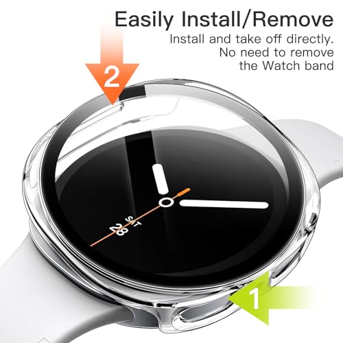 Image of JETech Cover Case with Screen Protector for Samsung Galaxy Watch 8 40mm, Overall Protective Cover, Built-in Tempered Glass Film High Sensitivity, 2 Pack (Clear)