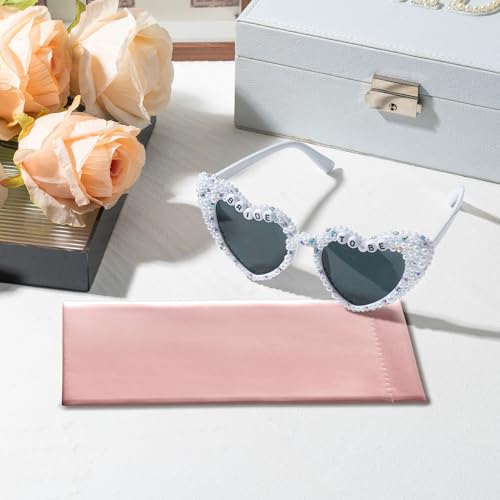PANTIDE Bride To Be Sunglasses - Rhinestone Pearl Heart Shaped Sunglasses, Bachelorette Party Engagement Gift4