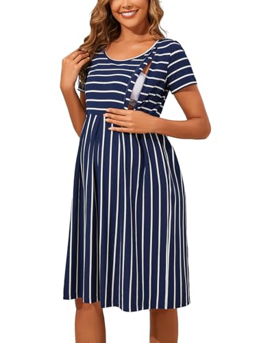 Ecavus Women's Nursing Dress Short Sleeve Hidden Zipper Maternity Breastfeeding
