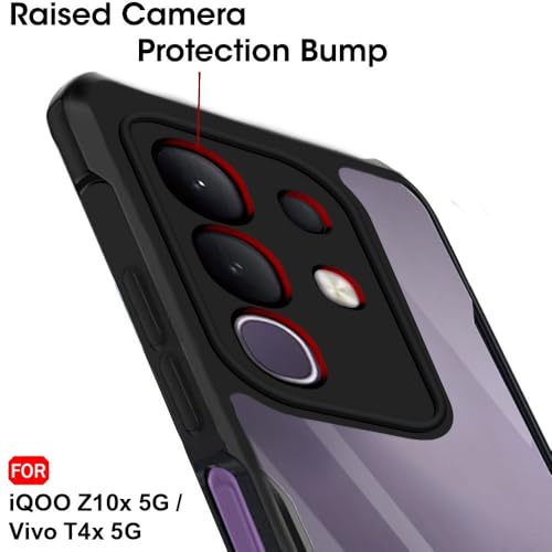 Image of TheGiftKart Back Cover Case for iQOO Z10x 5G / Vivo T4x 5G | Shockproof Crystal Clear Transparent Back | 360 Degree Protection | iQOO Z10x 5G / Vivo T4x 5G Back Cover (PC & TPU, Black Bumper)