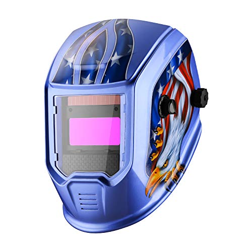 DEKOPRO Welding Helmet Solar Powered Auto Darkening Hood with Adjustable Shade Range 4/9-13 for TIG MIG ARC Welder Mask Welder Mask (Blue Eagle)