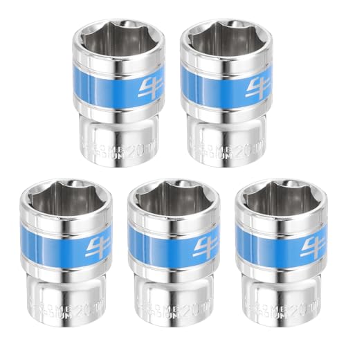 QUARKZMAN 5 Enchufe de Impacto de 1/2 y 6 Puntas, Métricos de 20 mm, Poco Profundo, Llave de Vaso Eléctrica de Vaso Poco Profundo para Reparación Mecánica de Automóviles, Plateado y Azul