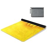 GOODOLD Sunflower Yellow Yoga Mat, 71 x 26 Inch Non-slip Yoga Mats Folding Travel Exercise Mat Indoor Outdoor Gym Pilates with Storage Bag for Women Men