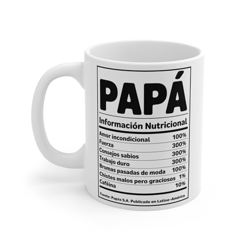La Mejor Lista de tarros dia del padre - 5 favoritos. 39 Taza de Cerámica 11 oz Diseño Nutrimental Papá – Regalo Divertido para el Mejor Padre del Mundo en Cumpleaños, Día del Padre o Navidad – Idea Original para Papás con...