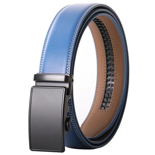 Men's Ratchet Genuine Leather Belt Cowhide Jeans Blue Automatic Alloy Buckle Casual Belt3