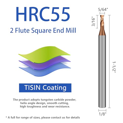 Image of 2 Flute 5 /64 inch Carbide Square End Mill 5PCS Micrograin Milling Bits Sets TISIN Coating CNC Router Bit for Steel