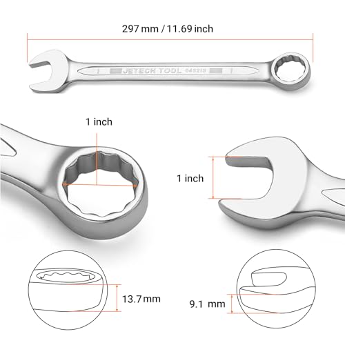 Image of Jetech 1 inch Combination Wrench, SAE 12-Point Chrome Vanadium Steel Spanner, Industrial Grade with 15-Degree Offset, Sand Blasted Finish, Heat-Treated Forged Tool