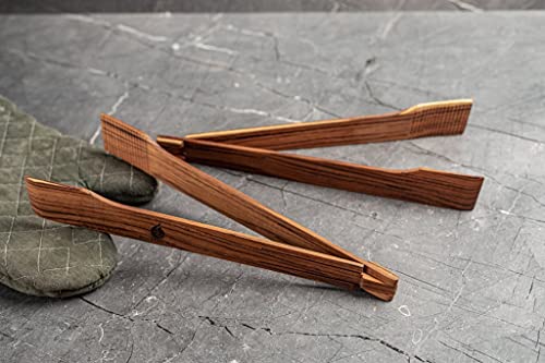 Super Slim Spring Salad Tongs: Teak Wood Salad Hand Server 0.1" X 0.1" X 12" Kitchenware Serving Utensils From Siammandalay Gourmet Collection #TOP6