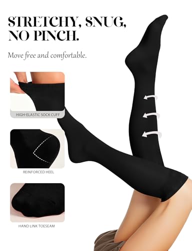 Image of Buauty 3 pairs Knee High Socks for Women, Casual Tube Socks, Athletic Socks Solid & Striped Sport Socks Outdoor Fashion