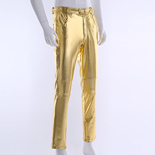 iiniim Mens Faux PU Leather Skinny Moto Biker Pants Metallic Straight Leg Trousers4
