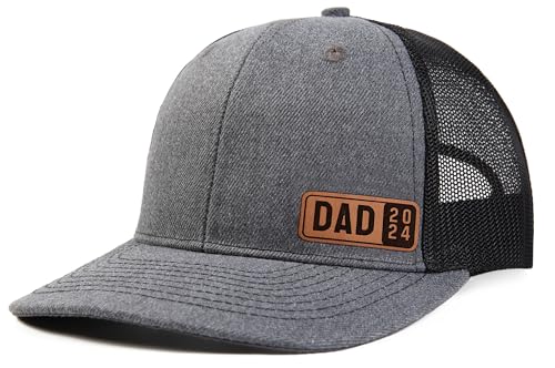 Image of Dad Est 2026 2027 Hat for Men New Dad Gifts Customization Leather Patch Trucker Hat