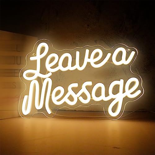 Image of Leave A Message Neon Sign, Guestbook Neon Light LED Reception Desk Welcome Sign USB Powered Dimmable, for Wedding Hotel Spa Salon Storefront Business Wedding Backdrop Decor(12.5 * 8.4 In)