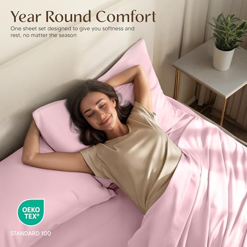 Image of Utopia Bedding California King Size Sheet Set - 4 Piece Bed Sheets, Soft and Breathable Microfiber, Includes 1 Fitted Sheet, 1 Flat Sheet and 2 Pillowcases - Oeko Tex (Crystal Pink)