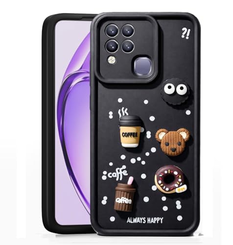 Image of Coverage Cute Fun Taddy Cartoon 3D Ball Bear Milk Cake Coffee Silicon Case Full Body & Camera Protection Back Cover Compatible for Infinix Hot 10s - Black