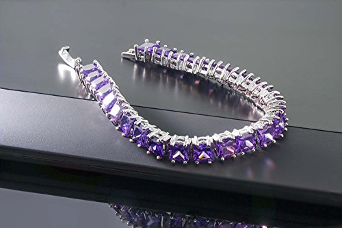 Gem Stone King 15.00 Ctw Princess Cut Purple CZ Fold Over Clasp Tennis Bracelet For Women 7 Inch - Image 5