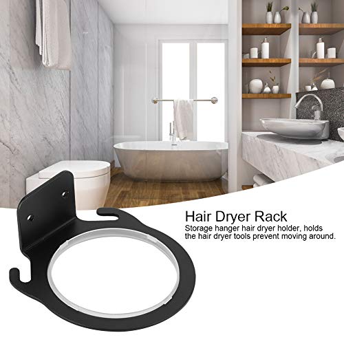 Garosa Space Aluminum Wall Mounted Hair Dryer Holder Rack Hanger Organizer Perforated Installation Hairdryer Shelf Save Space Home Bathroom Bedroom Black,rack - Image 2