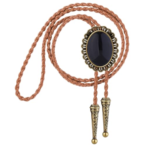 Image of Jeilwiy Bolo Tie for Men Western Cowboy Tie Necklace Gold Bolo Tie Leather Necktie Halloween Tie Accessories for Women