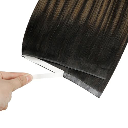 Image of LaaVoo Human Hair Tape in Weft Extensions Balayage Brown Hair Extensions Tape Weft Human Hair Invisble Tape ins Hair Extension Ombre Brown to Light Brown 20inch 50G